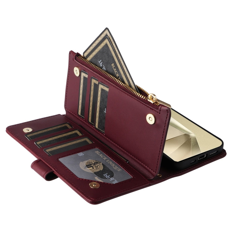 For Samsung Galaxy S24 Ultra 5G Crossbody Zipper Wallet Rhombus Leather Phone Case(Wine Red)