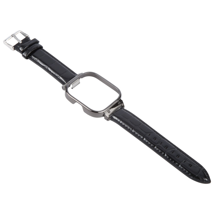 For Redmi Watch 4 Metal Black Frame Genuine Leather Watch Band(Bamboo Black)