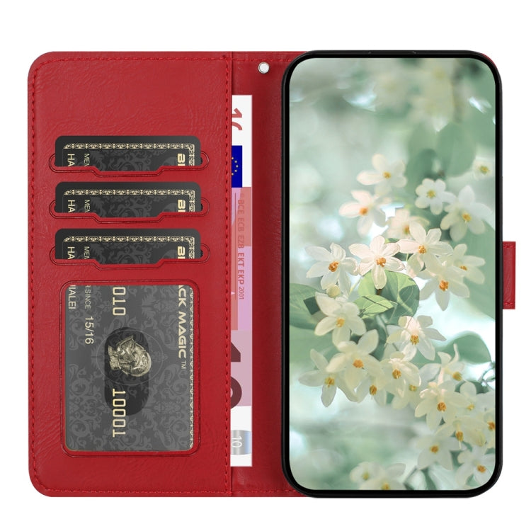 For iPhone 16e Floral Embossed Pattern Leather Phone Case(Red)