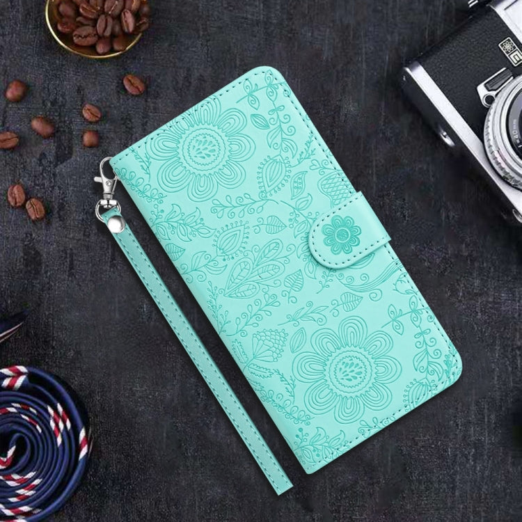 For Samsung Galaxy S25 Ultra 5G Floral Embossed Pattern Leather Phone Case(Light Green)