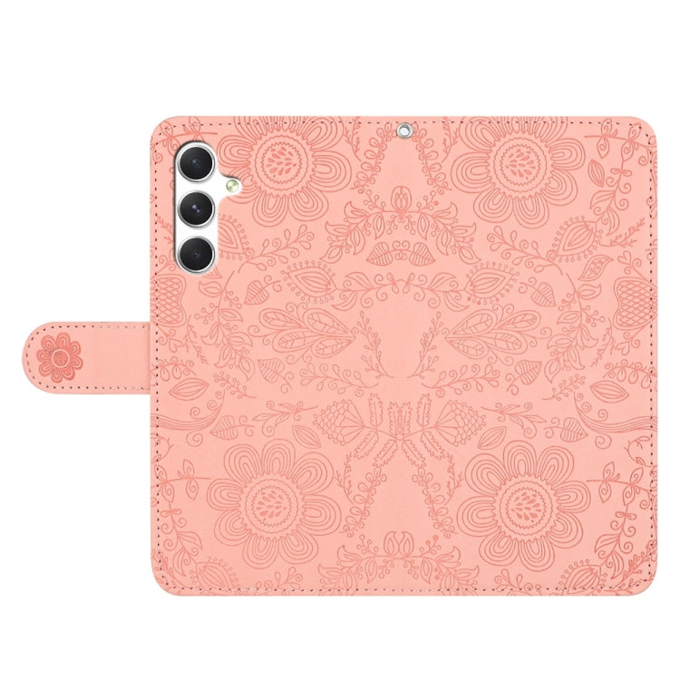 For Samsung Galaxy S25+ 5G Floral Embossed Pattern Leather Phone Case(Pink)