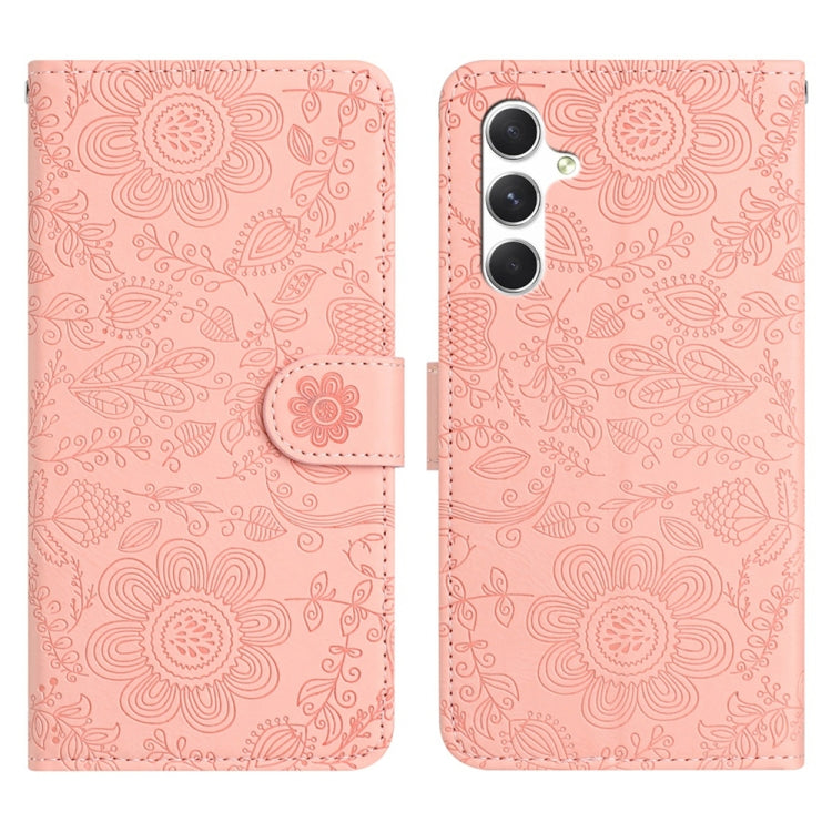 For Samsung Galaxy S25 5G Floral Embossed Pattern Leather Phone Case(Pink)