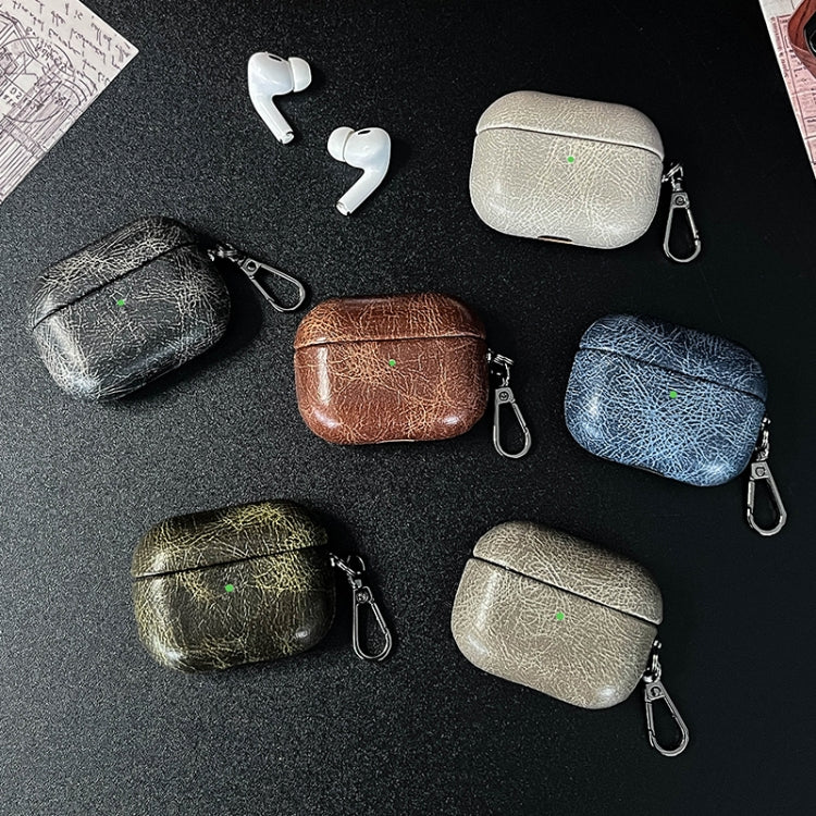 For AirPods Pro 2 Retro Oil Leather Bluetooth Earphones Protective Case(White)