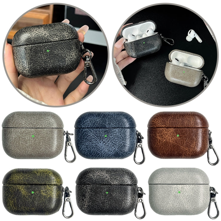 For AirPods Pro 2 Retro Oil Leather Bluetooth Earphones Protective Case(White)