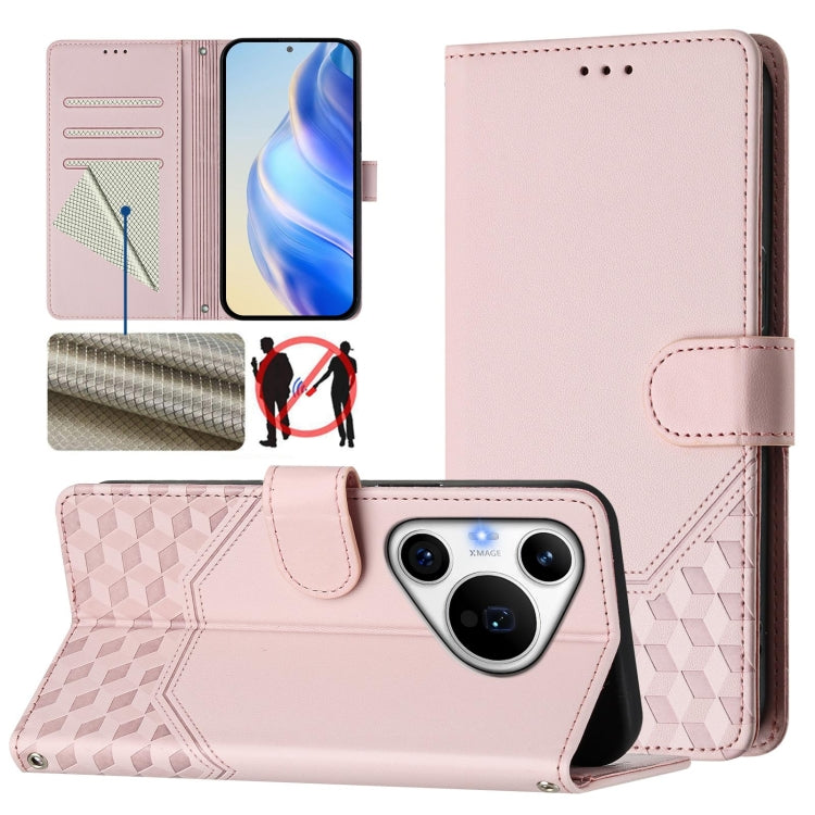 For Huawei Pura 70 Pro / Pura 70 Pro+ Honeycomb Embossing RFID Leather Phone Case(Pink)