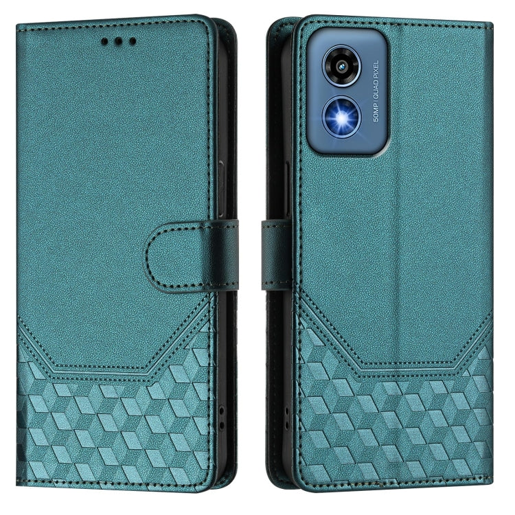 For Motorola Moto G 5G 2024 Oversea Honeycomb Embossing RFID Leather Phone Case(Peacock Green)