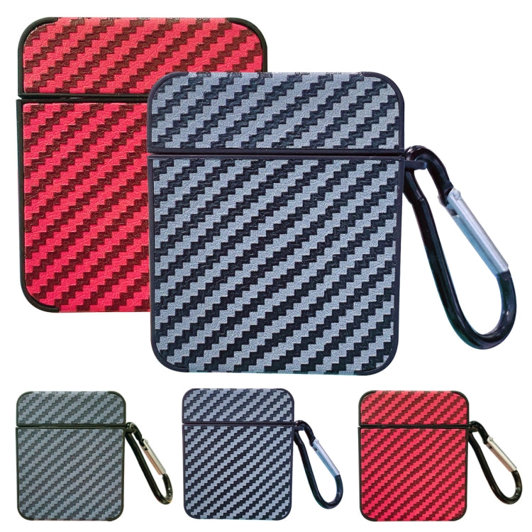 For AirPods Pro 2 Carbon Fiber Square Leather Earphone Case with Hook(Red)