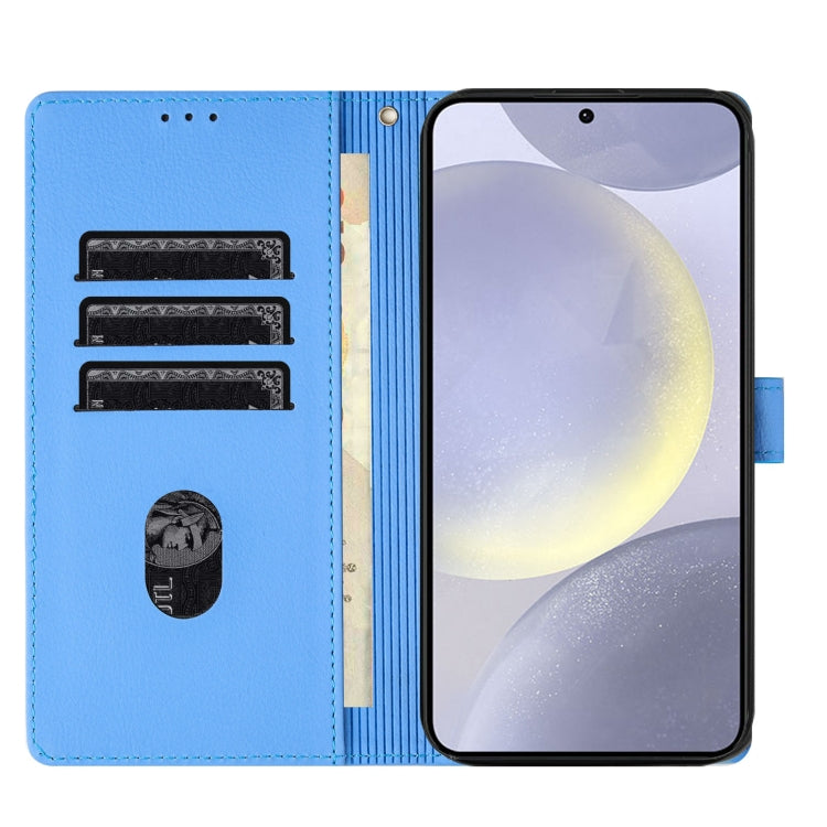 For Samsung Galaxy S25 5G Cartoon Elephant Embossed Leather Phone Case(Blue)