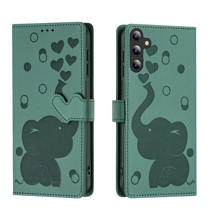 For Samsung Galaxy S25 5G Cartoon Elephant Embossed Leather Phone Case(Green)