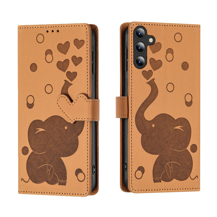 For Samsung Galaxy S25+ 5G Cartoon Elephant Embossed Leather Phone Case(Yellow)