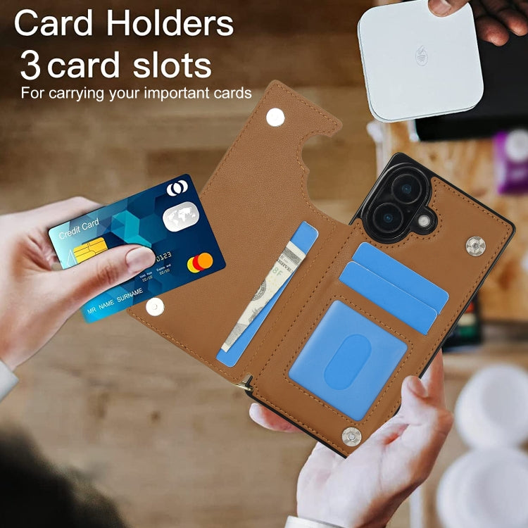 For iPhone 16 Cross-body Zipper Square Phone Case(Brown)