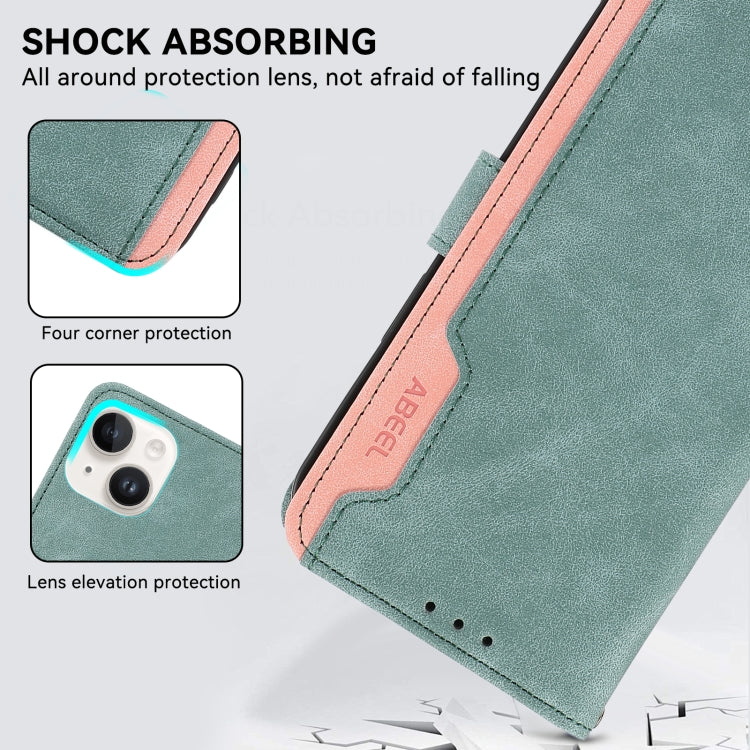 For Samsung Galaxy S25 Ultra 5G ABEEL Color Block Magnetic RFID Leather Phone Case(Cyan-Pink)