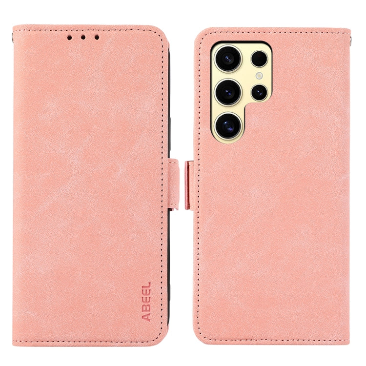 For Samsung Galaxy S25 Ultra 5G ABEEL Frosted Magnetic RFID Leather Phone Case(Pink)