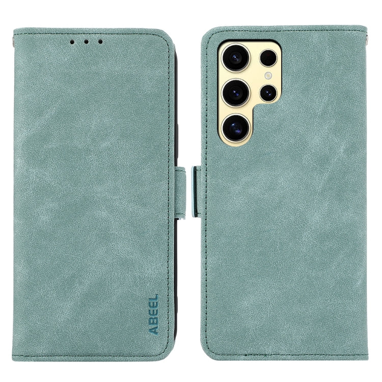 For Samsung Galaxy S25 Ultra 5G ABEEL Frosted Magnetic RFID Leather Phone Case(Cyan)