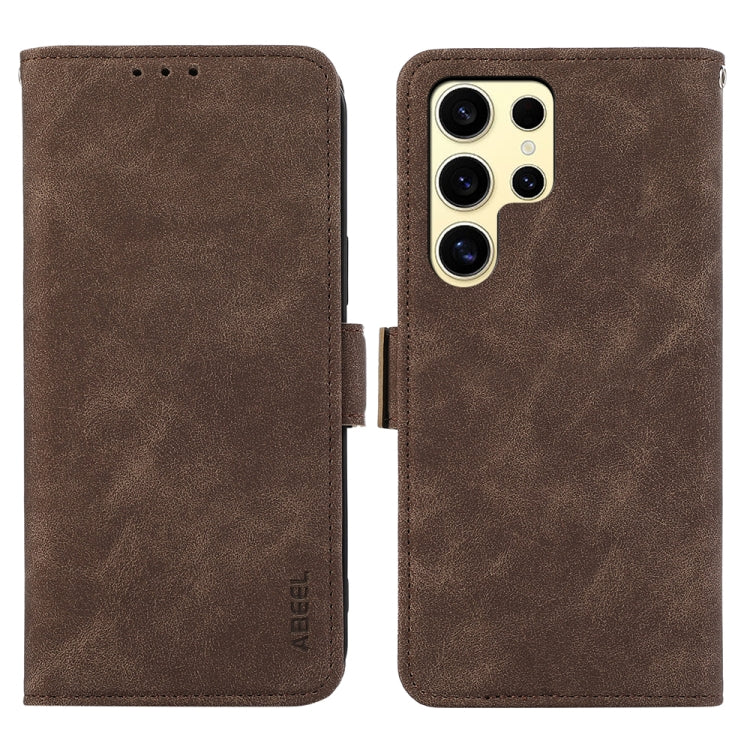 For Samsung Galaxy S25 Ultra 5G ABEEL Frosted Magnetic RFID Leather Phone Case(Brown)