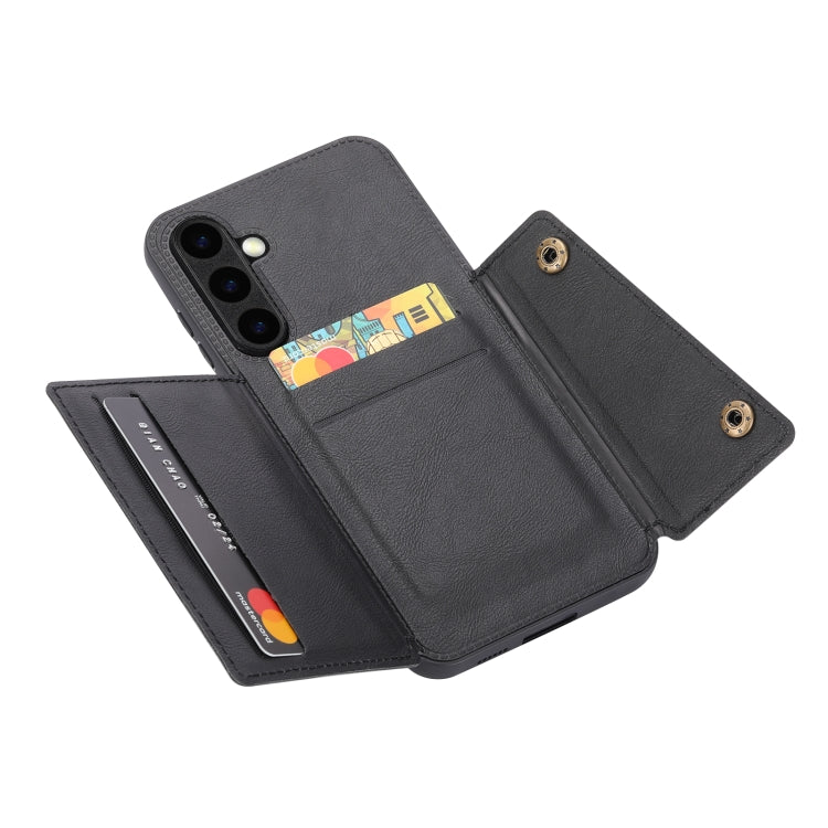 For Samsung Galaxy S25+ 5G Double Buckle Card Slots Magnetic Phone Case(Black)