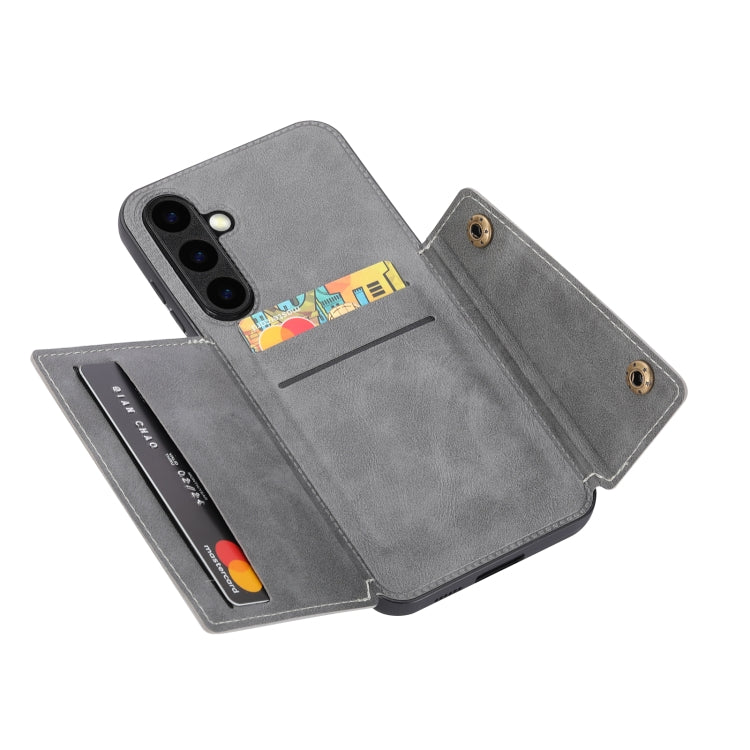 For Samsung Galaxy S25 5G Double Buckle Card Slots Magnetic Phone Case(Grey)