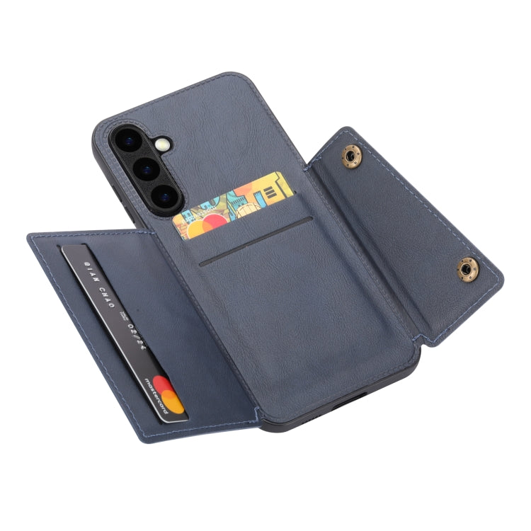 For Samsung Galaxy S25 5G Double Buckle Card Slots Magnetic Phone Case(Blue)