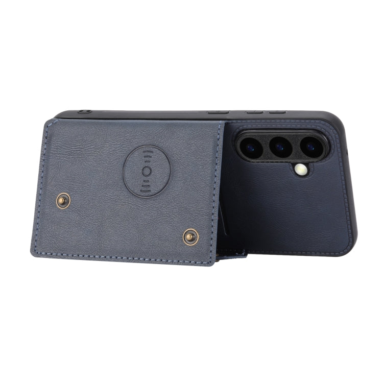 For Samsung Galaxy S25 5G Double Buckle Card Slots Magnetic Phone Case(Blue)