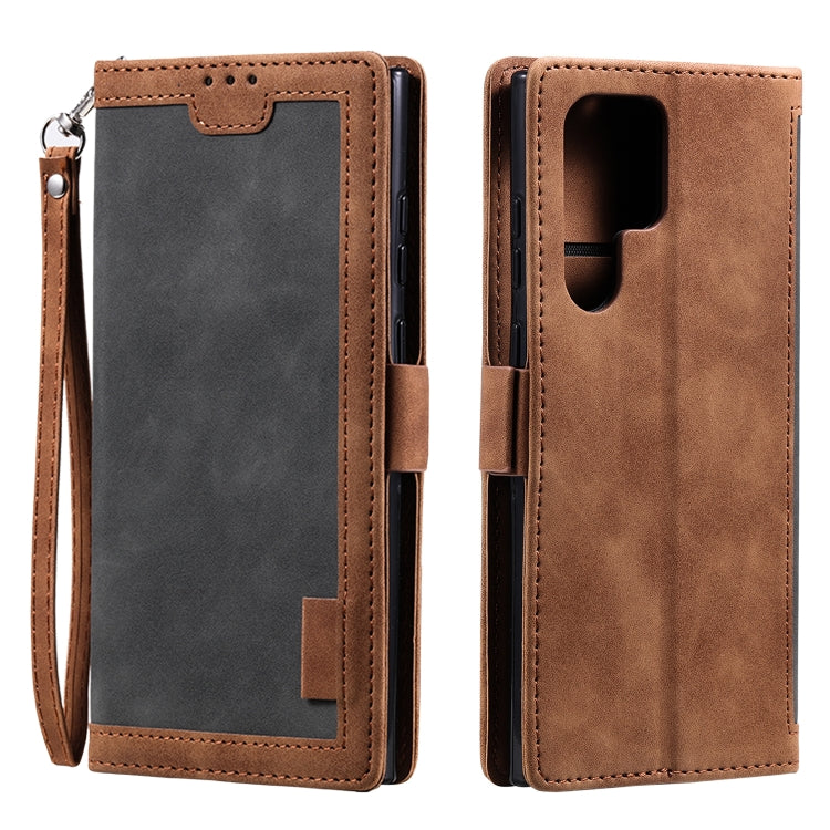 For Samsung Galaxy S25 Ultra 5G Retro Splicing Horizontal Flip Leather Phone Case(Grey)