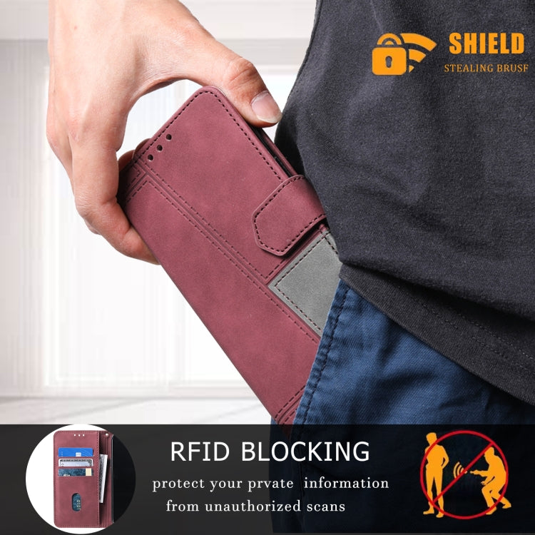 For Samsung Galaxy S25 5G TTUDRCH Embossed Line Splicing Leather Phone Case(Wine Red) - Galaxy S25 5G Cases by PMC Jewellery | Online Shopping South Africa | PMC Jewellery | Buy Now Pay Later Mobicred