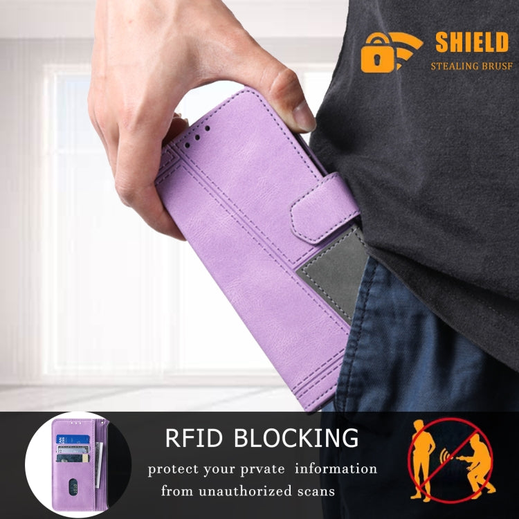 For Samsung Galaxy S25 5G TTUDRCH Embossed Line Splicing Leather Phone Case(Purple) - Galaxy S25 5G Cases by PMC Jewellery | Online Shopping South Africa | PMC Jewellery | Buy Now Pay Later Mobicred