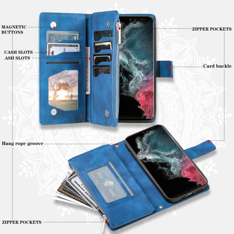 For Samsung Galaxy S25 Ultra 5G Multi-Card Totem Zipper Leather Phone Case(Blue)