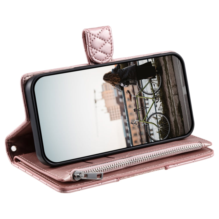 For Samsung Galaxy S25 Ultra 5G Glitter Lattice Zipper Wallet Leather Phone Case(Rose Gold)