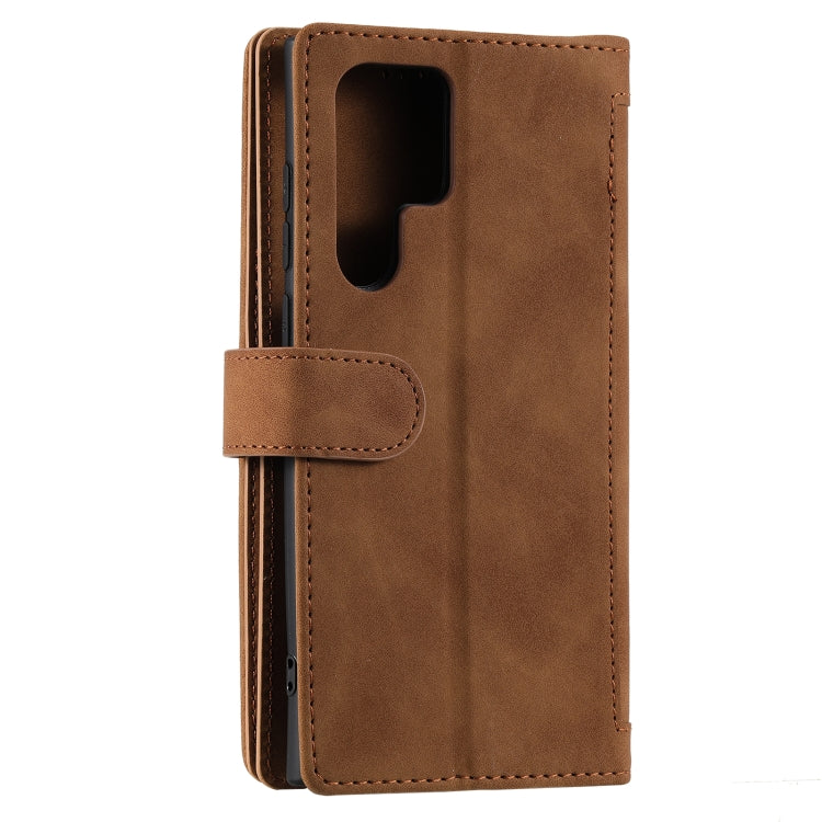 For Samsung Galaxy S25 Ultra 5G Nine Card Zipper Bag Leather Phone Case with Lanyard(Brown)