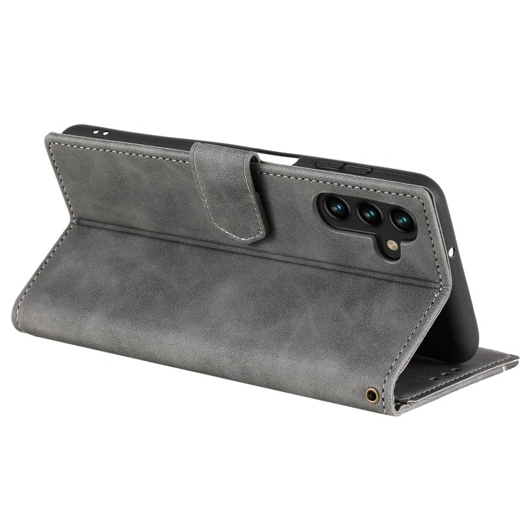 For Samsung Galaxy S25 5G Nail Skin Feel Stitching Calf Texture Leather Phone Case(Grey)