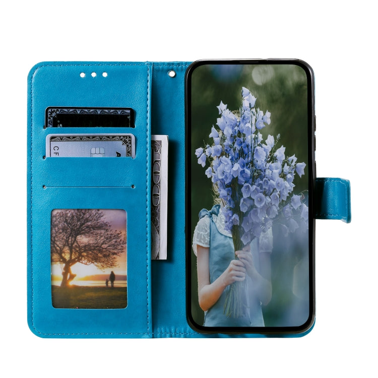 For Samsung Galaxy S25 Ultra 5G Totem Flower Embossed Leather Phone Case with Lanyard(Blue)
