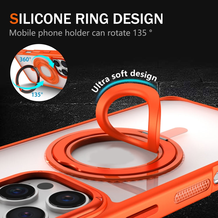 For iPhone 16 Plus Skin Feel Transparent 360 Degree Rotating Silicone Ring Holder Phone Case(Pink)
