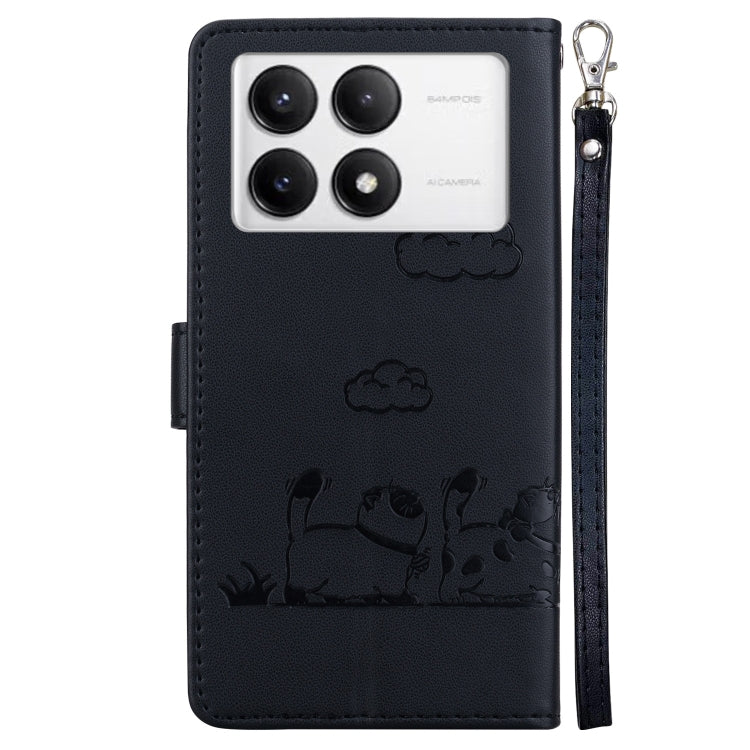 For Redmi K70 / K70 Pro Cute Cats RFID Leather Phone Case(Black)