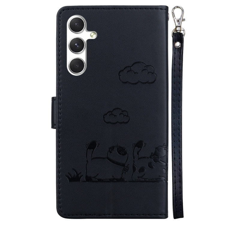 For Samsung Galaxy S25 5G Cute Cats RFID Leather Phone Case(Black)