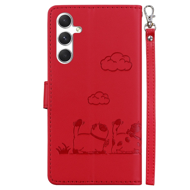 For Samsung Galaxy S25+ 5G Cute Cats RFID Leather Phone Case(Red)