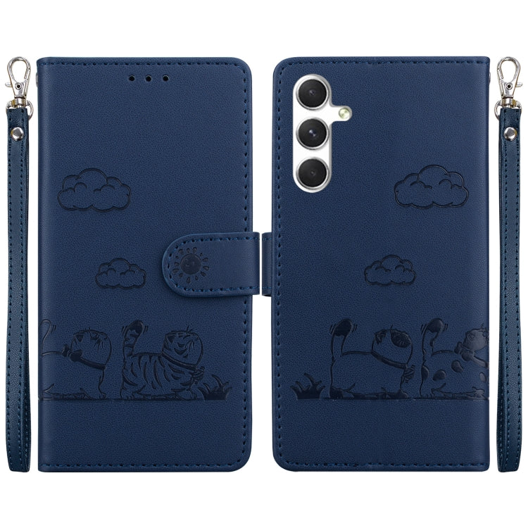 For Samsung Galaxy S25+ 5G Cute Cats RFID Leather Phone Case(Blue)