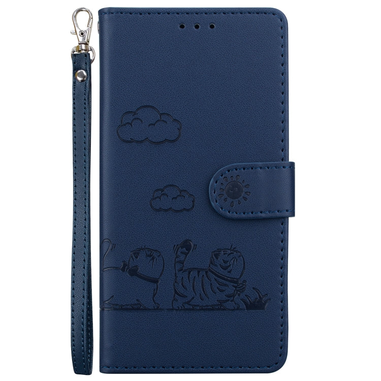 For Samsung Galaxy S25+ 5G Cute Cats RFID Leather Phone Case(Blue)