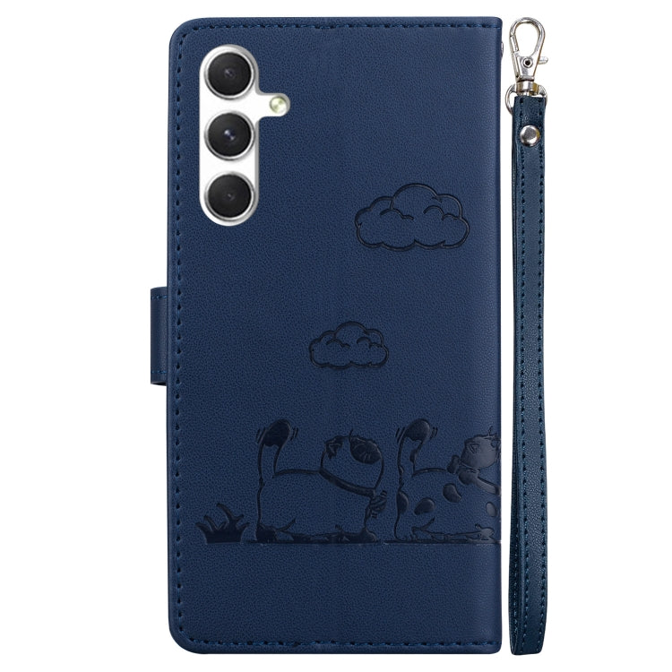 For Samsung Galaxy S25+ 5G Cute Cats RFID Leather Phone Case(Blue)