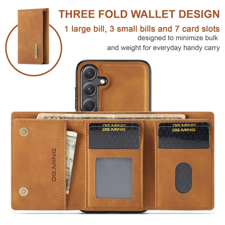 For Samsung Galaxy S24 FE 5G DG.MING M1 Series 3-Fold Multi Card Wallet + Magnetic Phone Case(Brown)