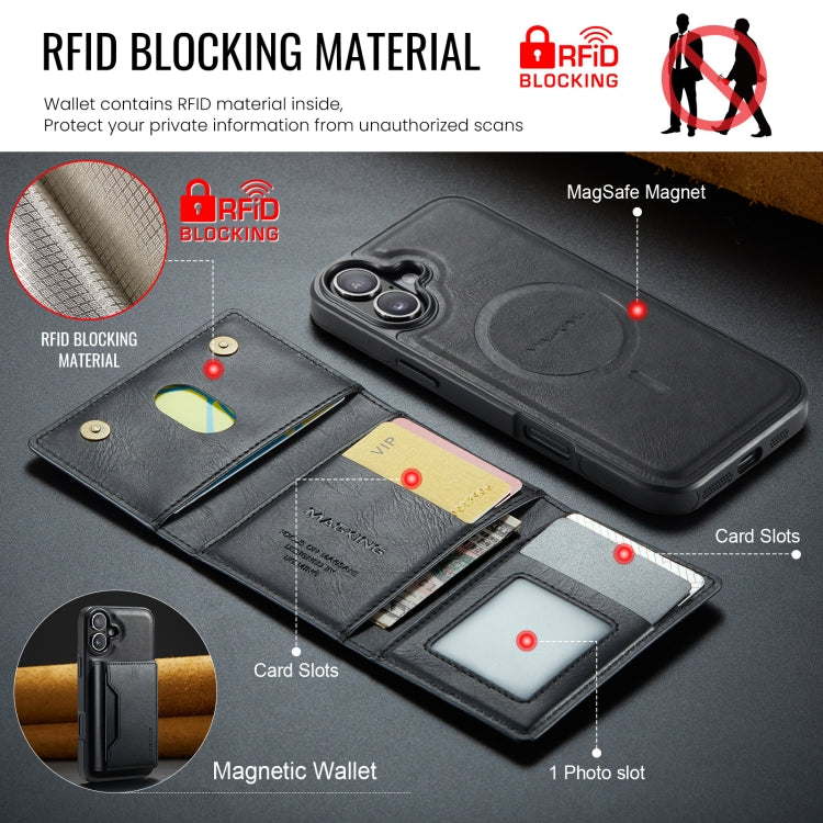 For iPhone 16 DG.MING MAGKING-K2 Series MagSafe RFID Card Bag Detachable Phone Case(Black)