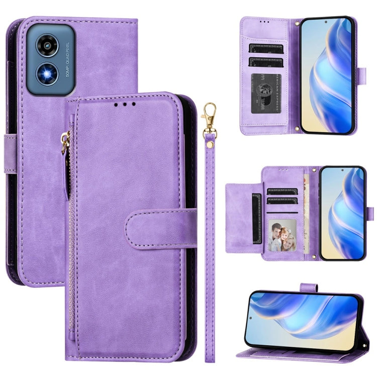 For Motorola Moto G Play 4G 2024 Global Multi-Card Slots Zipper Wallet Leather Phone Case(Purple)