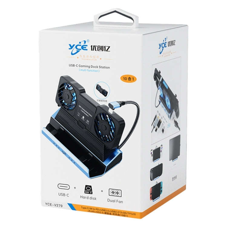 YCE-V279 10 in 1 USB-C Gaming Dock Station Hard Disk Enclosure with Detachable Fan(Blue Black) - free shipping - PMC Jewellery - Order now!