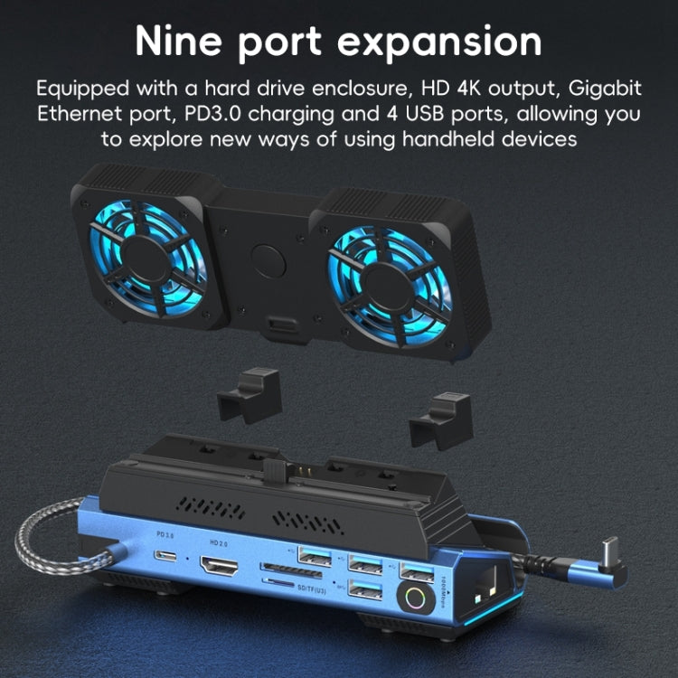 YCE-V279A 9 in 1 USB-C Gaming Dock Station with Detachable Fan(Blue Black) - free shipping - PMC Jewellery - Order now!