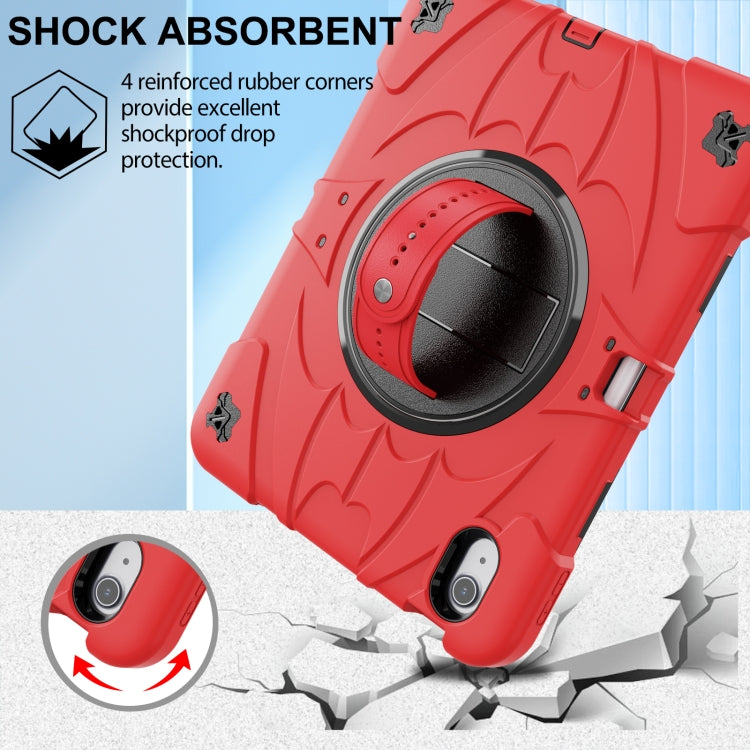 For iPad Air 11 2024 / 10.9 2022 Bat Hand Grip Turntable Stand Tablet Case(Red Black)