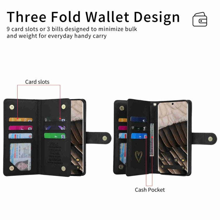 For Google Pixel 7 Pro POLA Love Multi-Card Slots Zipper Wallet Leather Phone Case(Black) - free shipping - PMC Jewellery - Order now!