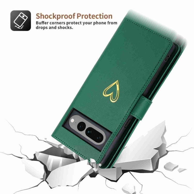 For Google Pixel 7 Pro POLA Love Multi-Card Slots Zipper Wallet Leather Phone Case(Dark Green)