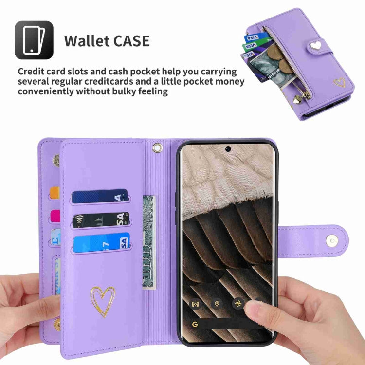 For Google Pixel 7 Pro POLA Love Multi-Card Slots Zipper Wallet Leather Phone Case(Purple)