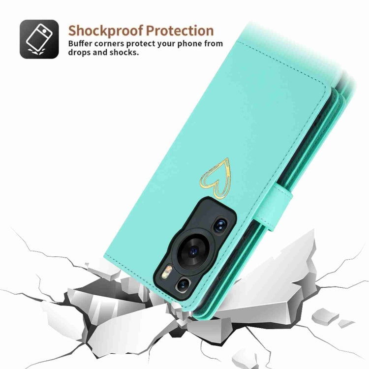 For Huawei P60 Pro POLA Love Multi-Card Slots Zipper Wallet Leather Phone Case(Light Green)