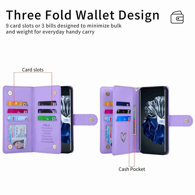 For Huawei P60 Pro POLA Love Multi-Card Slots Zipper Wallet Leather Phone Case(Purple)