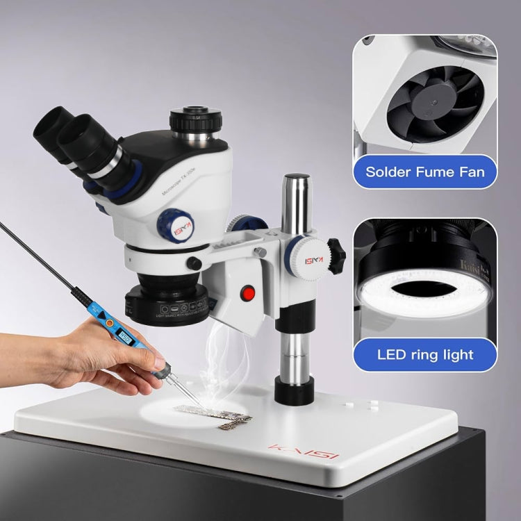 Kaisi TX-350E Ver1.3 7X-50X Zoom Trinocular Stereo Microscope with Big Base & 4K Camera - free shipping - PMc TechLife - Order now!
